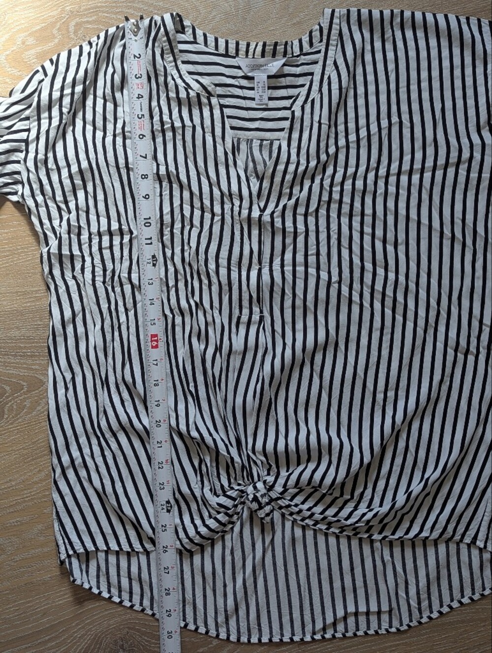 Addition Elle Womens Black White Vertical Striped Knot-Front Blouse Coastal Chic - Picture 9 of 9